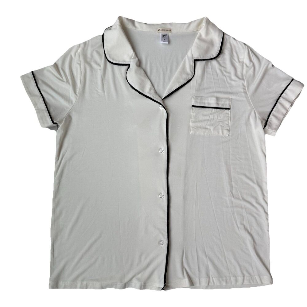 Aspen Dreams Pajama Top Womens Size XL Button Front White Soft Bamboo Fabric